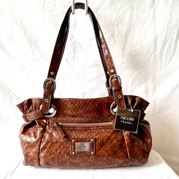nicole by Nicole Miller Sloan Satchel Brown Crocodile Pattern Shoulder Bag, NWTS - Picture 1 of 14